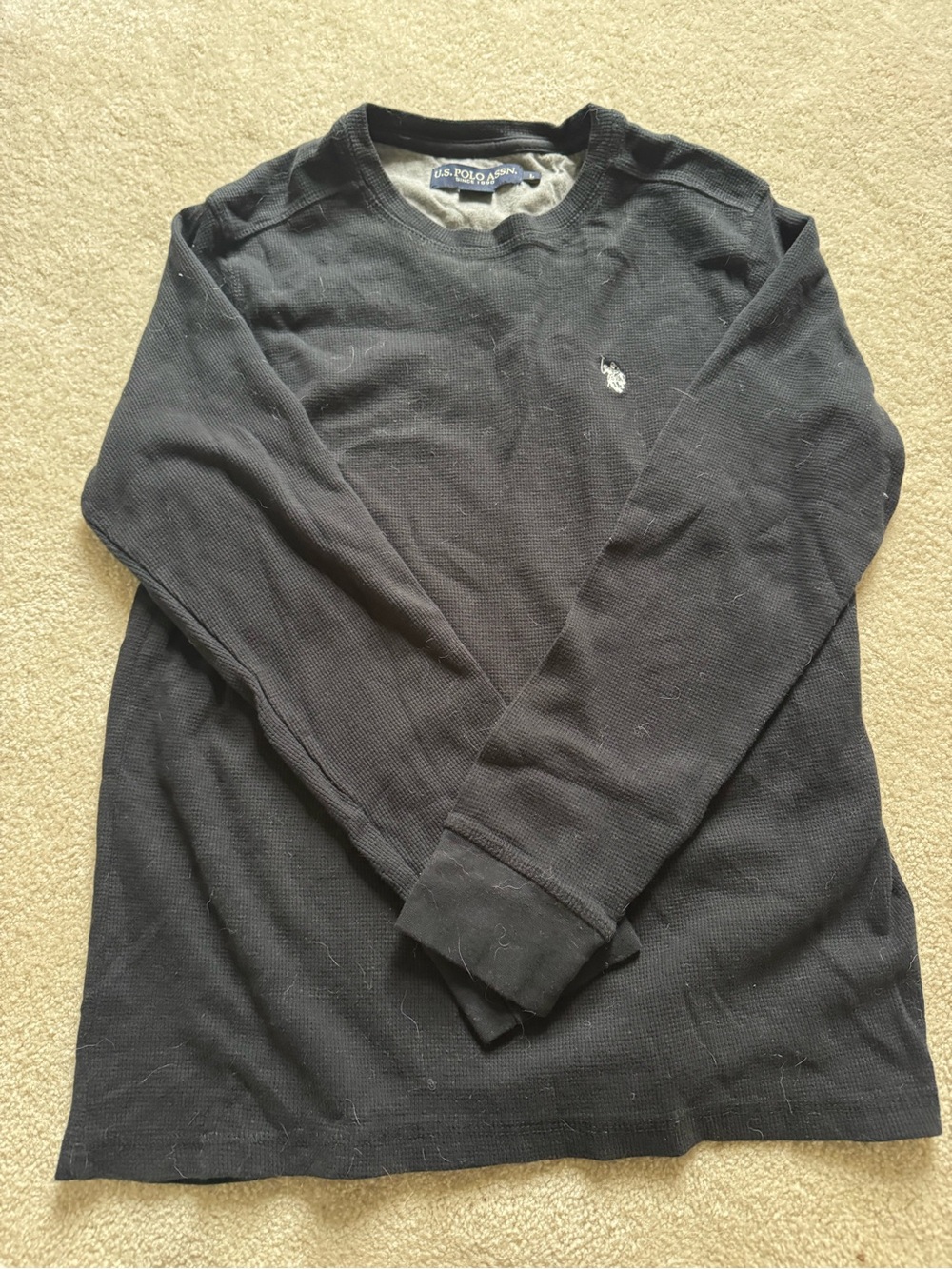 U.S. Polo Assn. Men’s Long Sleeve Black Waffle Knit Crew Shirt